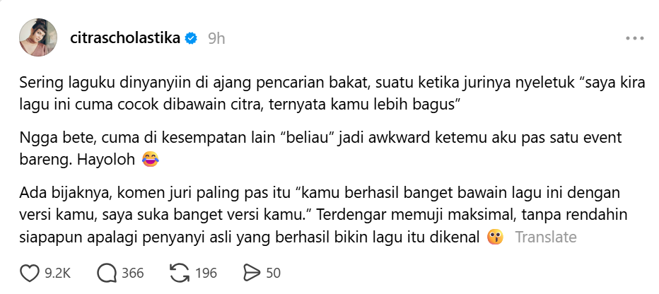 Citra Scholastika Curhat Soal Komentar Juri Lebih Bagus dari Penyanyi Asli, Nama Titi DJ Terseret | Dr. Borat